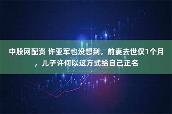 中股网配资 许亚军也没想到，前妻去世仅1个月，儿子许何以这方式给自己正名